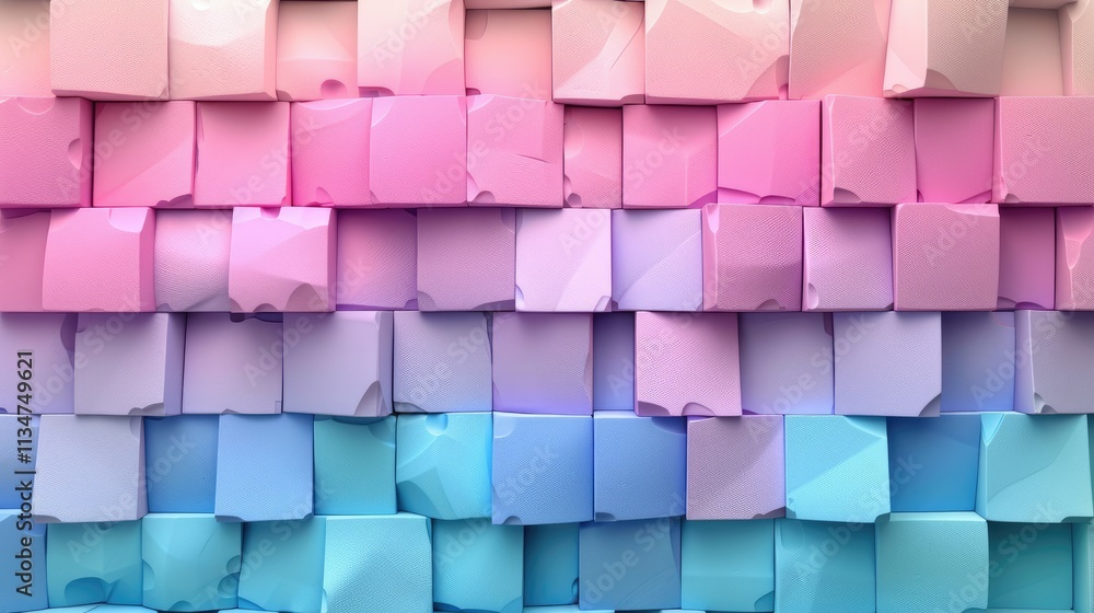 Poster a textured pattern of pastel-colored cubes arranged in a gradient.