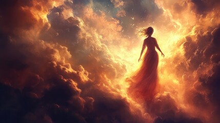 Fototapeta premium Woman going up to heaven