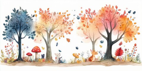 Whimsical Fox in a Colorful Autumn Forest Beneath the Gentle Sunlight