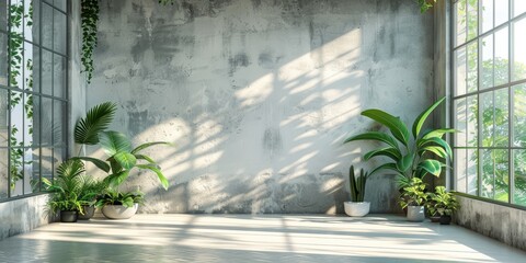 Bright open space office corner with plants and natural light for a serene working environment
