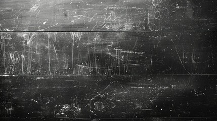 A textured black surface with scratches and marks, suggesting wear and use.