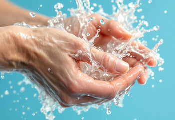 Fototapeta premium Splashing Water in Hands, Close-up of Refreshing Hydration