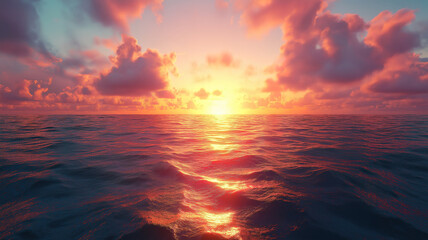 Beautiful sunset ocean panorama with natural outdoor landscape creating a tranquil atmosphere