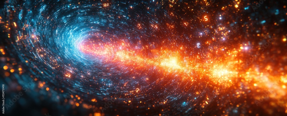 Poster colorful explosion of numbers 0-9 surrounded by vibrant nebula lighting in cosmic background creativ