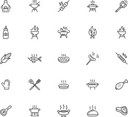 BBQ Grill Icons Food, Utensils, and Grilling Accessories