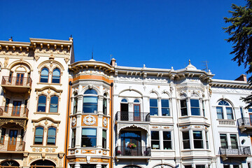 Row of historic buildings with Victorian facades