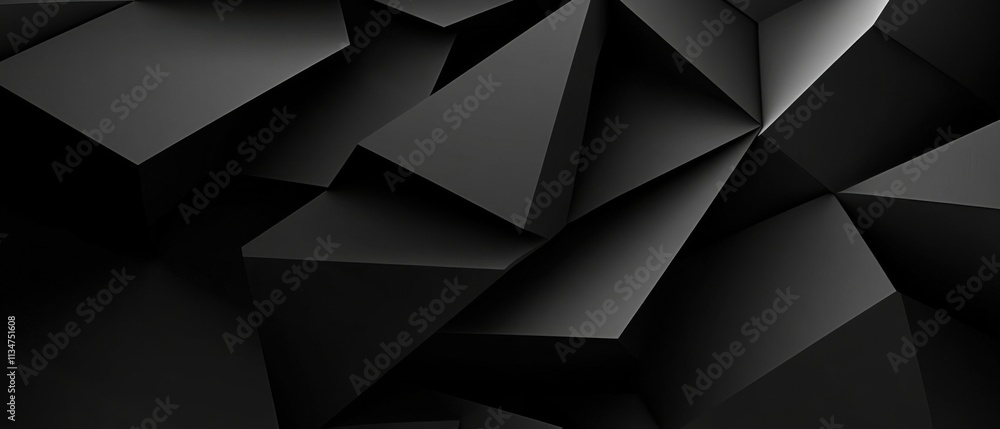 Poster Abstract Black Geometric Shapes: 3D Render of Dark Triangles and Polygons