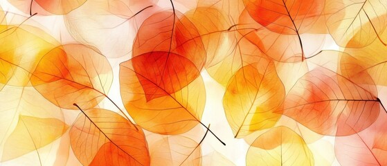 Vibrant Autumn Leaves:  Translucent Orange and Yellow Fall Foliage Background