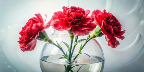 Obraz premium Captivating Double Exposure Photography of a Red Carnation in a Vase Blending with Abstract Floral Patterns Against a Soft White Background for Artistic Floral Decor Inspiration