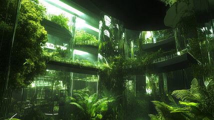 Obraz premium Eco-City Landscape: Lush Greenery, Futuristic Architecture, 3D Rendering