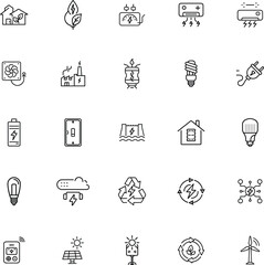 Renewable Energy Icons Green Home, Power, Efficiency, Sustainability