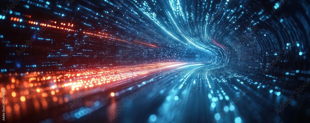 Fototapete futuristic digital landscape with neon lights for technology networks and data visualization