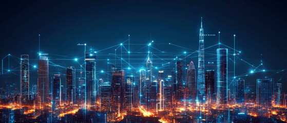 Futuristic City Skyline: Quantum-Resistant Network, AI Art
