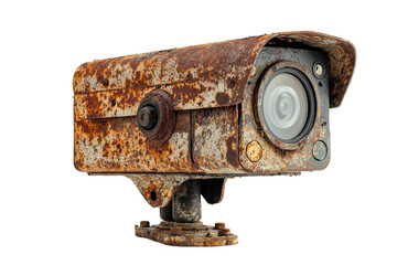 Rusty Security Camera Isolated on PNG Transparent Background