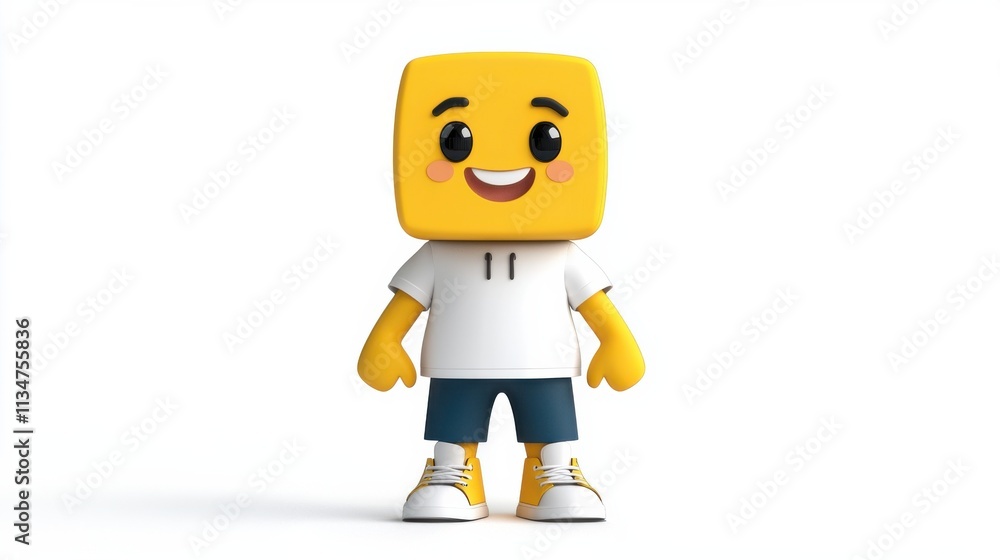 Poster Cheerful Cartoon Character in Bright Yellow with Smiling Expression and Playful Pose