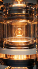 Golden Quantum Core: 3D Rendering of Futuristic Technology