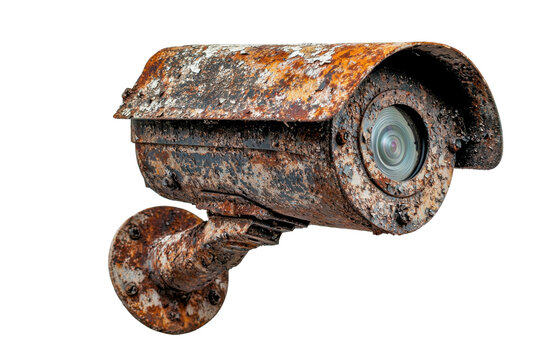 Rusty Security Camera Isolated on PNG Transparent Background