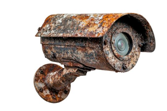 Rusty Security Camera Isolated on PNG Transparent Background - Powered by Adobe