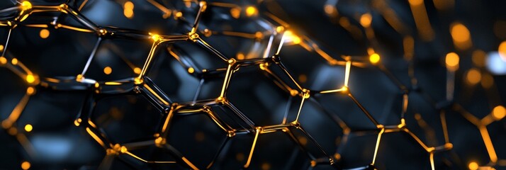 Abstract Hexagonal Network - Network, connection, technology, structure, innovation.  Symbolizes complex systems, digital infrastructure, and global communication.