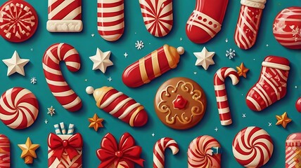 Obraz premium Flat Christmas Icons Set