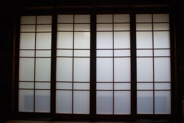 Japanese shoji screen with glass and wooden frames