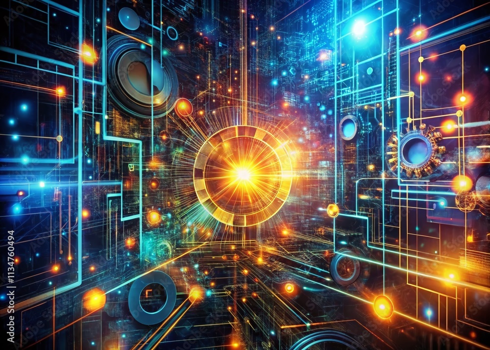 Poster captivating futuristic cybernetic machinery network abstract design for high-tech applications and v