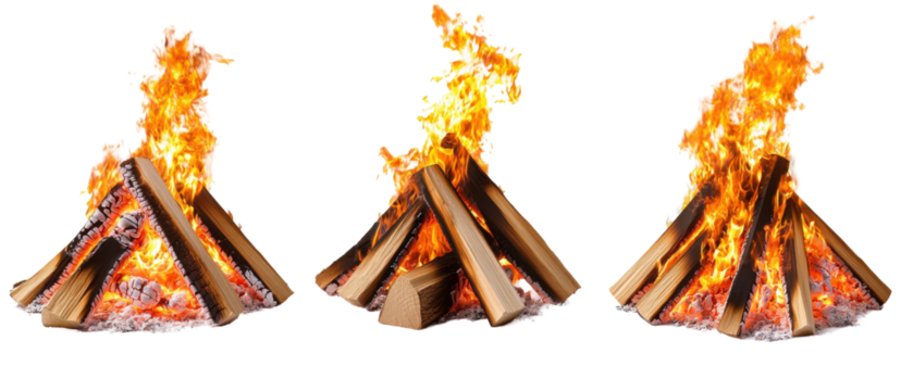 Burning Logs and Embers Create a Campfire Isolated on PNG Transparent Background
