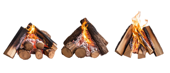 Burning Firewood Logs Isolated on PNG Transparent Background