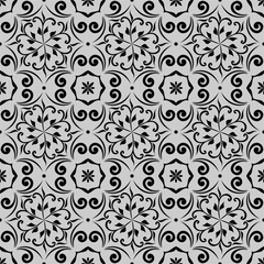 Fototapeta premium Floral seamless pattern with baroque style ornament. Modern stylish texture. Black and gray. Repeating vector background.