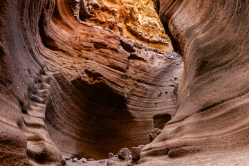 Amazing orange canyon called Barranco de las vacas located on Grand Canaria, Canary Islands, Spain