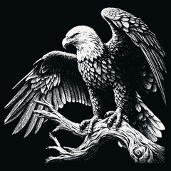 Eagle Vector, eagle silhouette, eagle Vector drawing, isolated on black background