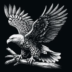 Eagle Vector, eagle silhouette, eagle Vector drawing, isolated on black background