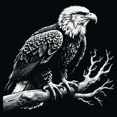 Eagle Vector, eagle silhouette, eagle Vector drawing, isolated on black background