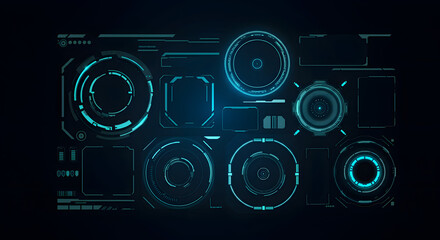 Concept design for futuristic modern HUD interface screens. Digital callout names. Set of futuristic HUD UI GUI screen elements