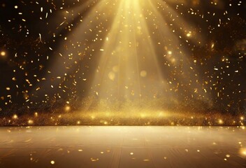 Empty stage podium background, luxury gold background with shiny glow lights