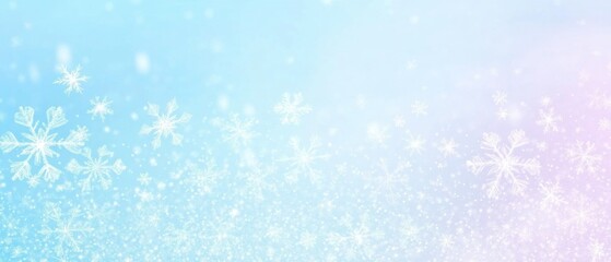 Fototapeta premium Elegant Pastel Winter Background with Falling Snowflakes and Sparkling Lights