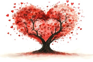 A romantic Valentine's Day tree with a heart shaped with love; Copy space Background.