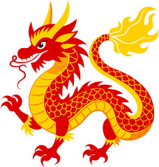 Obraz premium Red and Yellow Pattern Dragon Illustration for 12 Zodiac Signs