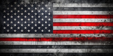 Captivating Image of the USA Flag with a Red Line Symbolizing Firefighters' Valor in a Striking Rule of Thirds Composition for Heroism and Dedication to Service