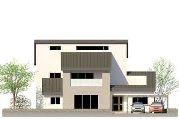 Obraz premium modern house with a balcony, 3D elevation rendering illustration of a two-story detached house