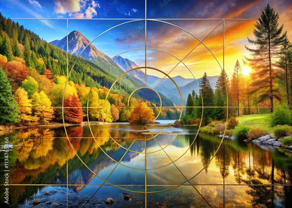Poster captivating landscape embracing the golden ratio: a visual symphony of nature's divine proportions w