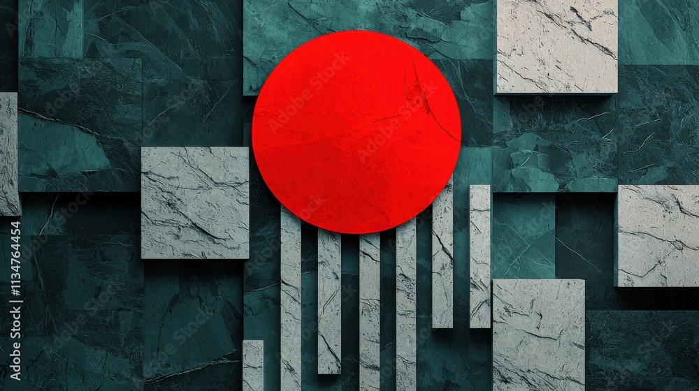 Poster minimalist abstract geometric shapes and patterns with red sphere