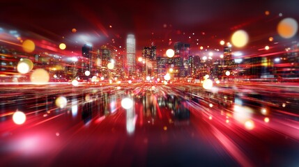 Cityscape Night Lights Speed - Urban dynamism, technological advancement, vibrant energy, fast-paced life, futuristic city.