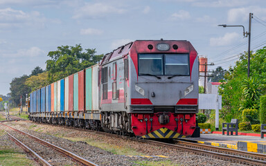 Fototapeta premium freight Container train num 551 at Nakhonratchasima , Thailand 