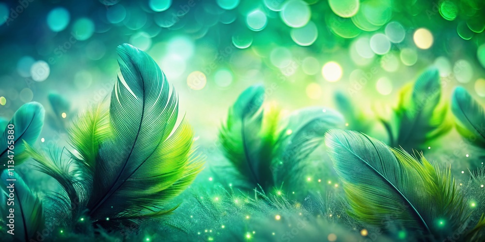 Poster captivating light green and black feather pattern background with bokeh effect for stunning visuals 
