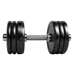 Black Metal Dumbbell Isolated On Black Background, on transparent background , png