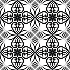 Abstract geometric floral seamless pattern. Black and white ornament. Modern stylish texture repeating. Vector background.