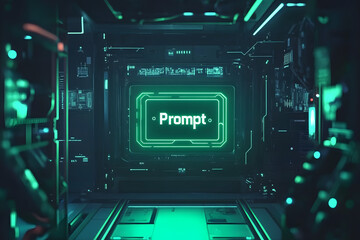 Fototapeta premium Futuristic AI prompt illustration. Green High-tech background concept. Ready to use command prompt box