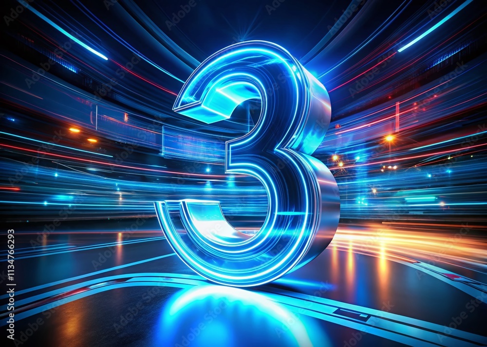 Poster captivating long exposure image of a dynamic 3d blue date display, showcasing modern design and tech