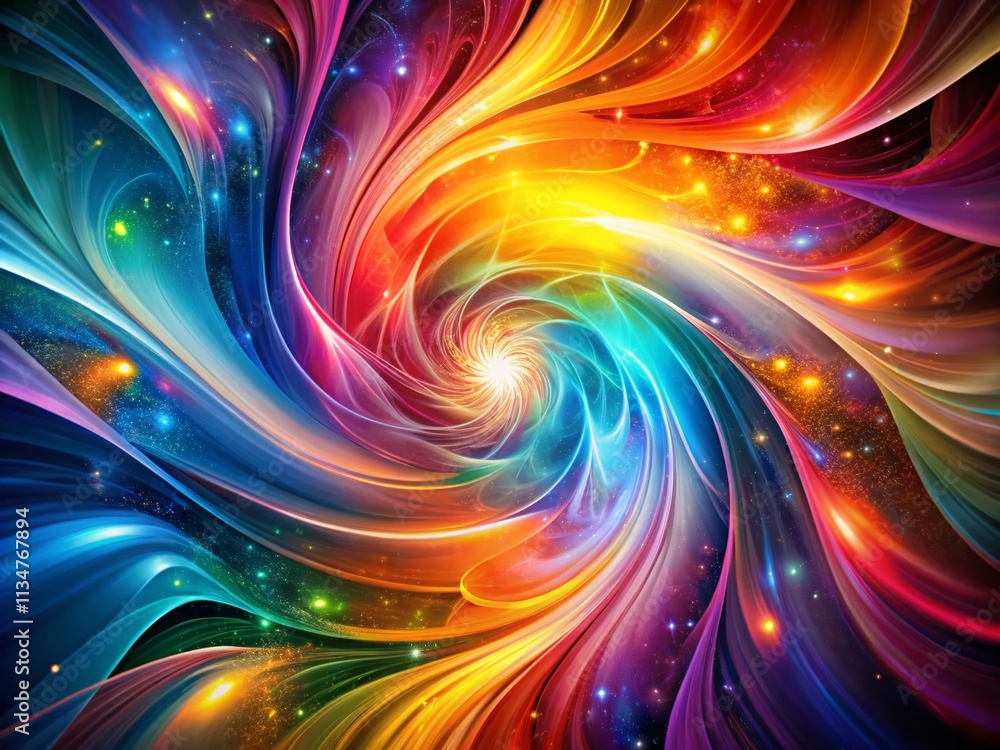 Poster captivating long exposure of colourful abstract digital art displaying vibrant swirls and fluid shap
